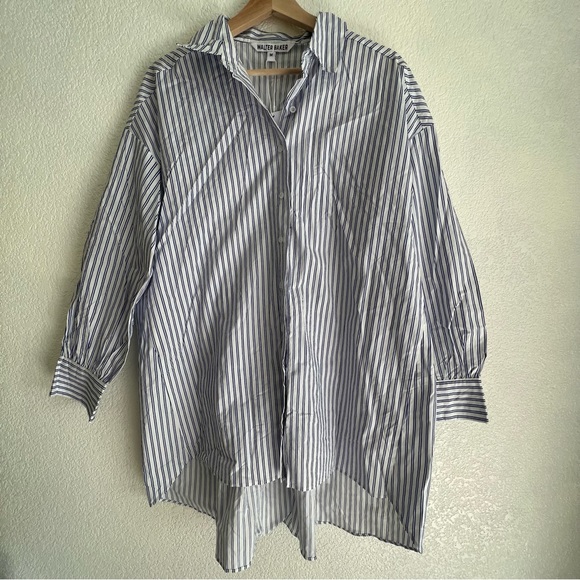 Walter Baker Vivian Striped Cotton Poplin Shirt Blue White Stripes Medium NWT - Picture 7 of 10